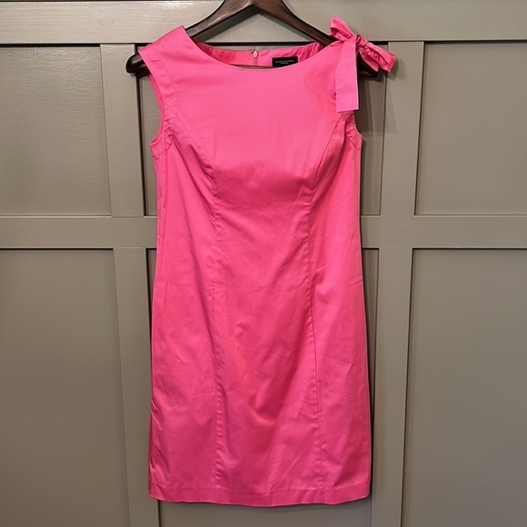 JAVIER Simorra Barcelona Hot Pink Barbie Shoulder Tie Dress Stretch Cotton Sz 4 - Picture 4 of 12